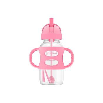 商品Wide-Neck Sippy Straw Bottle with 100% Silicone Handles, 9oz, Pink图片