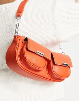 推荐ASOS DESIGN shoulder bag with double pockets in orange商品