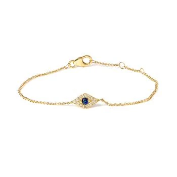 Haus of Brilliance | 10K Yellow Gold Blue Sapphire and Diamond Accent Evil Eye Station Link Bracelet,商家Premium Outlets,价格¥7053