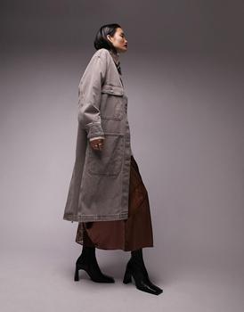 Topshop | Topshop multi pocket denim duster coat in brown商品图片,