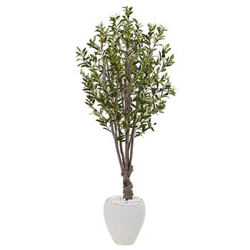 商品NEARLY NATURAL | 5' Olive Artificial Tree in White Oval Planter,商家Macy's,价格¥3149图片