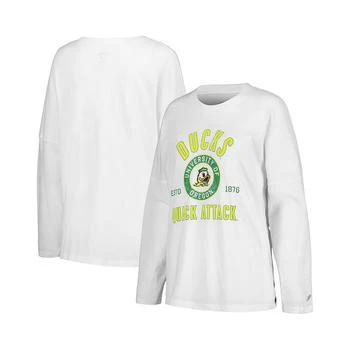 League Collegiate Wear | Women's White Distressed Oregon Ducks Clothesline Oversized Long Sleeve T-shirt,商家Macy's,价格¥265