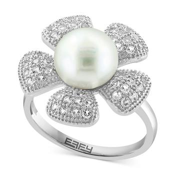 商品EFFY® Cultured Freshwater Pearl (10mm) & White Topaz (1/2 ct. t.w.) Flower Ring in Sterling Silver图片