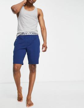 Calvin Klein | Calvin Klein contrast waistband sleep short in blue co-ord商品图片,5折×额外9.5折, 额外九五折