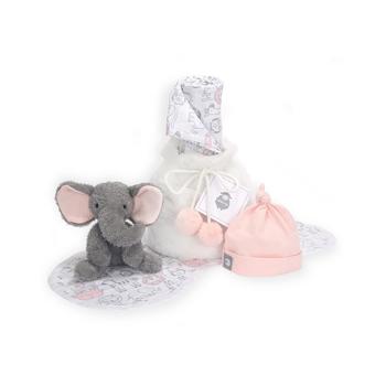 商品Lambs  Ivy 5 Piece Pink/Gray Plush Infant/Newborn Baby Gift Bag w/ Swaddle图片