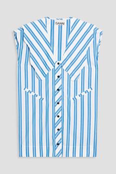 Ganni | Oversized striped cotton-poplin shirt商品图片,4.9折