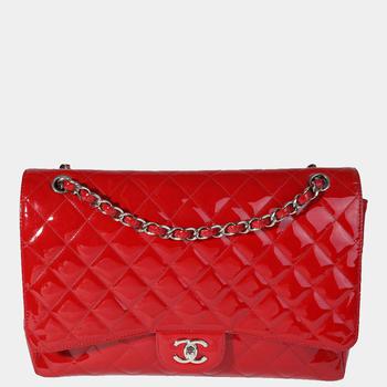 推荐Chanel Red Quilted Patent Leather Maxi Classic Single Flap Bag商品