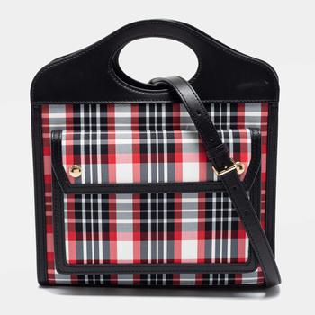 burberry tote, Burberry | Burberry Black/Red Check Nylon and Leather Mini Pocket Bag商品图片 6.8折