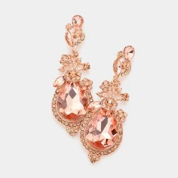 FASHNZFAB | Glass Crystal Teardrop Dangle Evening Earrings - Peach,商家Premium Outlets,价格¥156