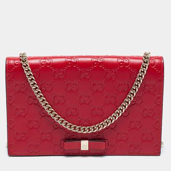 古驰链条包, [二手商品] Gucci | Gucci Red Guccissima Leather Flap Wallet on Chain商品图片 8.4折