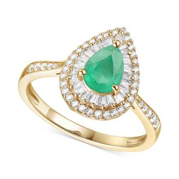 商品Emerald (5/8 ct. t.w.) & Diamond (1/3 ct. t.w.) Teardrop Halo Ring in 14k Gold (Also in Ruby & Sapphire)图片