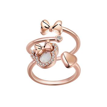 商品Disney | Cubic Zirconia and Crystal Minnie Mouse Bow Adjustable Ring (0.06 ct. t.w. / 0.01 ct. t.w.) in 14K Gold Flash Plated Set 2 Piece,商家Macy's,价格¥134图片
