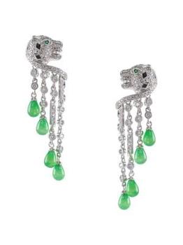 商品Kenneth Jay Lane | Look Of Real Rhodium Plated, Malay Jade & Cubic Zirconia Leopard Head Drop Earrings,商家Saks OFF 5TH,价格¥1128图片