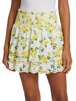 Alice + Olivia | Bethie Smocked Tiered Ruffle Miniskirt商品图片,4.9折, 满$150享7.5折, 满折
