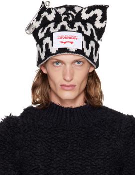 Charles Jeffrey Loverboy | SSENSE Exclusive Black Chunky Punk Ears Beanie商品图片,独家减免邮费