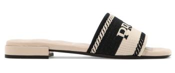 prada鞋好不好, Prada | PRADA 女士拼色织物配皮平底露趾拖鞋 1XX612-3LKB-F02UJ商品图片 独家减免邮费