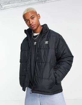 商品adidas Originals Trefoil Essentials hoodied puffer jacket in black图片