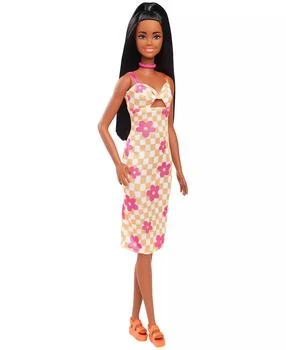 Barbie | Fashionistas Doll 233 in Checkered Flower Midi Dress, Black Hair,商家Macy's,价格¥67
