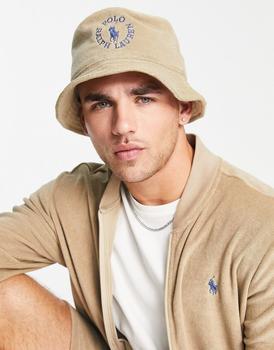 拉夫劳伦帽子怎么选, Ralph Lauren | Polo Ralph Lauren x ASOS exclusive collab bucket hat with circle logo in tan商品图片 7.5折