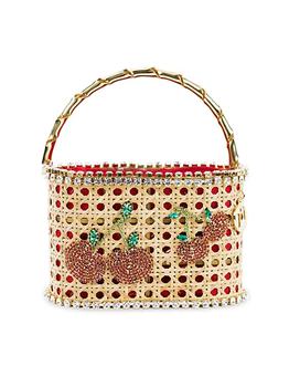 ROSANTICA, ROSANTICA | Anna Dello Russo x Rosantica Holli Cherry Crystal-Embellished Wicker Top Handle Bag商品图片 