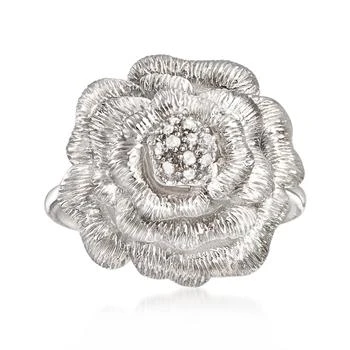 Ross-Simons | Ross-Simons Sterling Silver Rose Ring With Diamond Accents,商家Premium Outlets,价格¥773