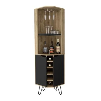 Depot E-Shop | Bursan Corner Cabinet Six Built-in Wine Rack, Two Shelves, Four Shelves, Macadamia / Black,商家Premium Outlets,价格¥1979