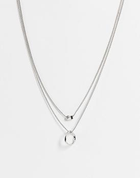 推荐ASOS DESIGN multirow necklace with twisted bead and hoop design in silver tone商品