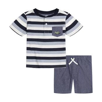 KIDS HEADQUARTERS | Little Boys Striped Henley T-shirt and Chambray Shorts, 2 Piece Set 4折
