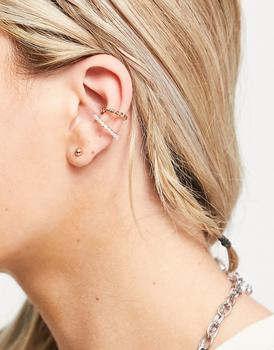 Topshop | Topshop pack of 3 faux pearl ear cuffs in gold商品图片,4.8折
