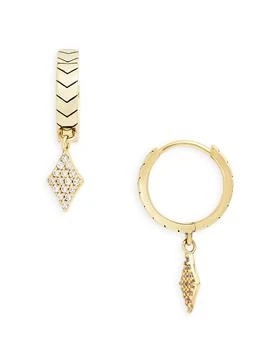 推荐Pavé Diamond Shape Charm Chevron Huggie Hoop Earrings in 14K Gold Plated Sterling Silver商品