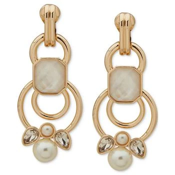 Anne Klein | Gold-Tone Imitation Pearl Crystal Double Drop Clip On Earrings 独家减免邮费