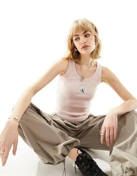Calvin Klein | Calvin Klein Jeans woven label rib tank top in pink,商家ASOS,价格¥307
