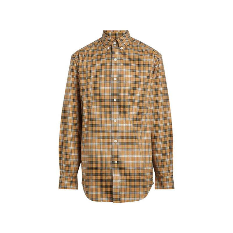 【现货】博柏利 经典款 男士典藏米色棉质小格纹长袖衬衫,价格$208.74