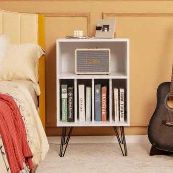 Hivvago | Freestanding Record Player Stand Record Storage Cabinet with Metal Legs-White,商家Premium Outlets,价格¥629