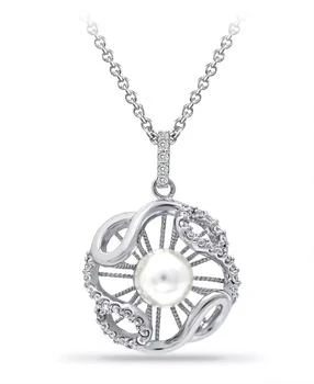 Macy's | Imitation Pearl and Cubic Zirconia Crystal Halo Pendant Silver Plate 18",商家Macy's,价格¥186