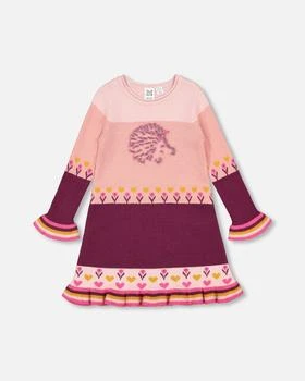 Deux par Deux | Color Block Knitted Sweater Dress Pink With Hedgehog Intarsia,商家Premium Outlets,价格¥214