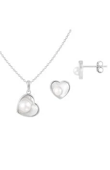 Splendid Pearls | 7–7.5mm Cultured Freshwater Pearl Heart Stud Earrings & Necklace Set 独家减免邮费