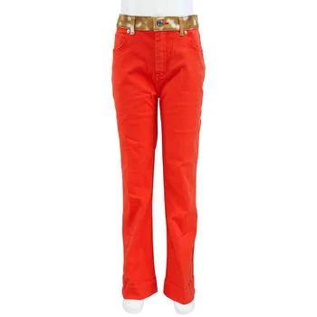 推荐Girls Bright Red Deer Fur Pattern Detail Flared Jeans商品