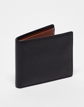 asos包, ASOS | ASOS DESIGN leather wallet in black with brown internals商品图片 