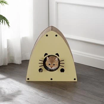 THE LICKER STORE | Koko 19" Modern Cardboard Triangle Cat Cave Scratcher with Catnip, Almond,商家Premium Outlets,价格¥480