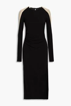 Helmut Lang | Mesh-paneled ruched jersey midi dress 5折