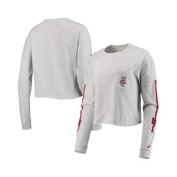 商品League Collegiate Wear | Women's Heathered Gray Wisconsin Badgers Clothesline Cotton Midi Crop Long Sleeve T-shirt,商家Macy's,价格¥346图片