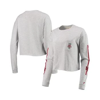 League Collegiate Wear | Women's Heathered Gray Wisconsin Badgers Clothesline Cotton Midi Crop Long Sleeve T-shirt,商家Macy's,价格¥265