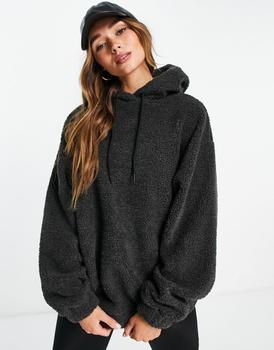 ASOS | ASOS DESIGN oversized hoodie in borg fleece in charcoal商品图片,8折