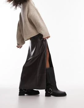 Topshop | Topshop vinyl double split midi skirt in chocolate,商家ASOS,价格¥164