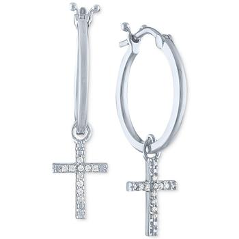 Macy's | Diamond Cross Dangle Hoop Earrings (1/10 ct. t.w.)商品图片,