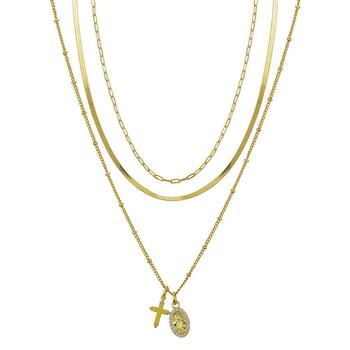 Unwritten | 14K Gold Flash-Plated Crystal Virgin Mary and Cross Charms, Chain Necklace Set商品图片,6折×额外8.5折, 额外八五折