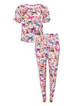 商品Posh Peanut | Watercolor Butterfly 2-Piece Pajama Set,商家Saks Fifth Avenue,价格¥573图片