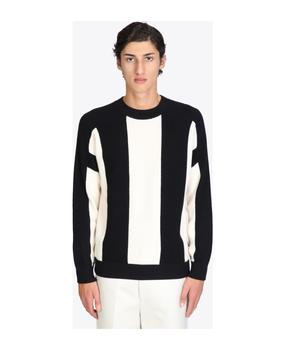Emporio Armani | Pullover Navy blue and off-white swool striped sweater.商品图片,8.7折