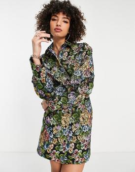 商品ASOS DESIGN button through mini shirt dress in tapestry floral jacquard,商家ASOS,价格¥314图片